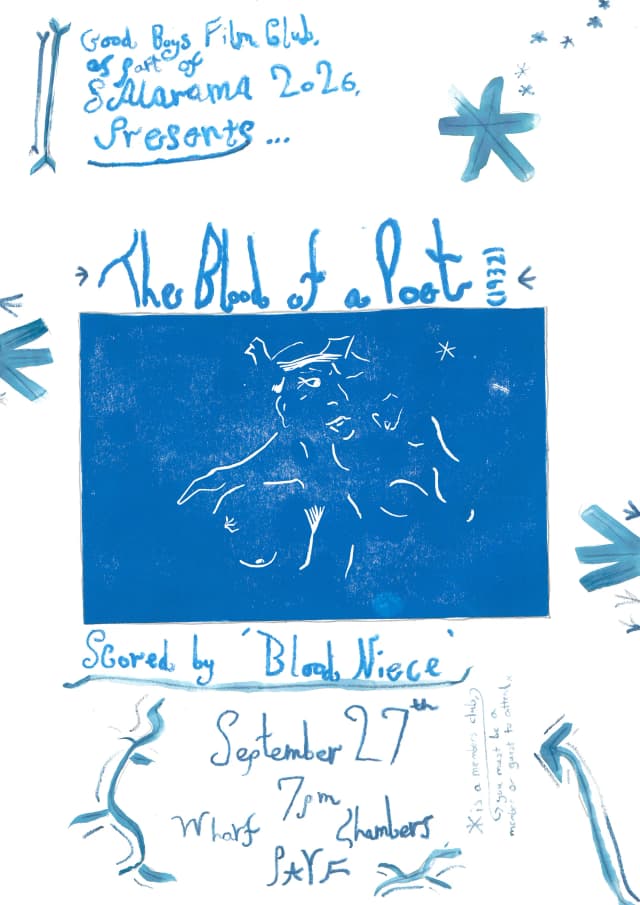 Poster for SCALARAMA 2026: Jean Cocteau’s ‘The Blood of a Poet’ with Score by 'Blood Niece'